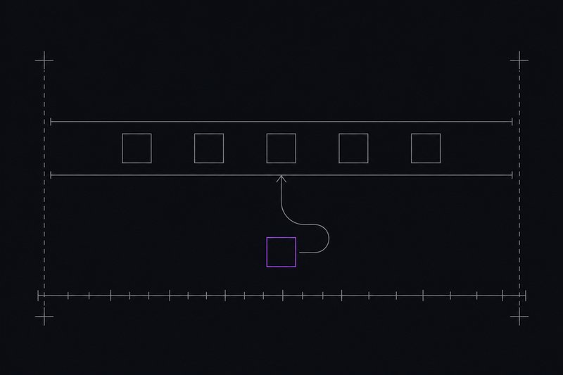 A flat schematic of message redelivery: five outlined squares inside a horizontal channel, one square repeated below it outlined violet with a curved arrow looping back into the channel.